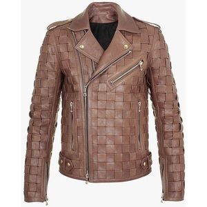 Balmain Braided leather jacket